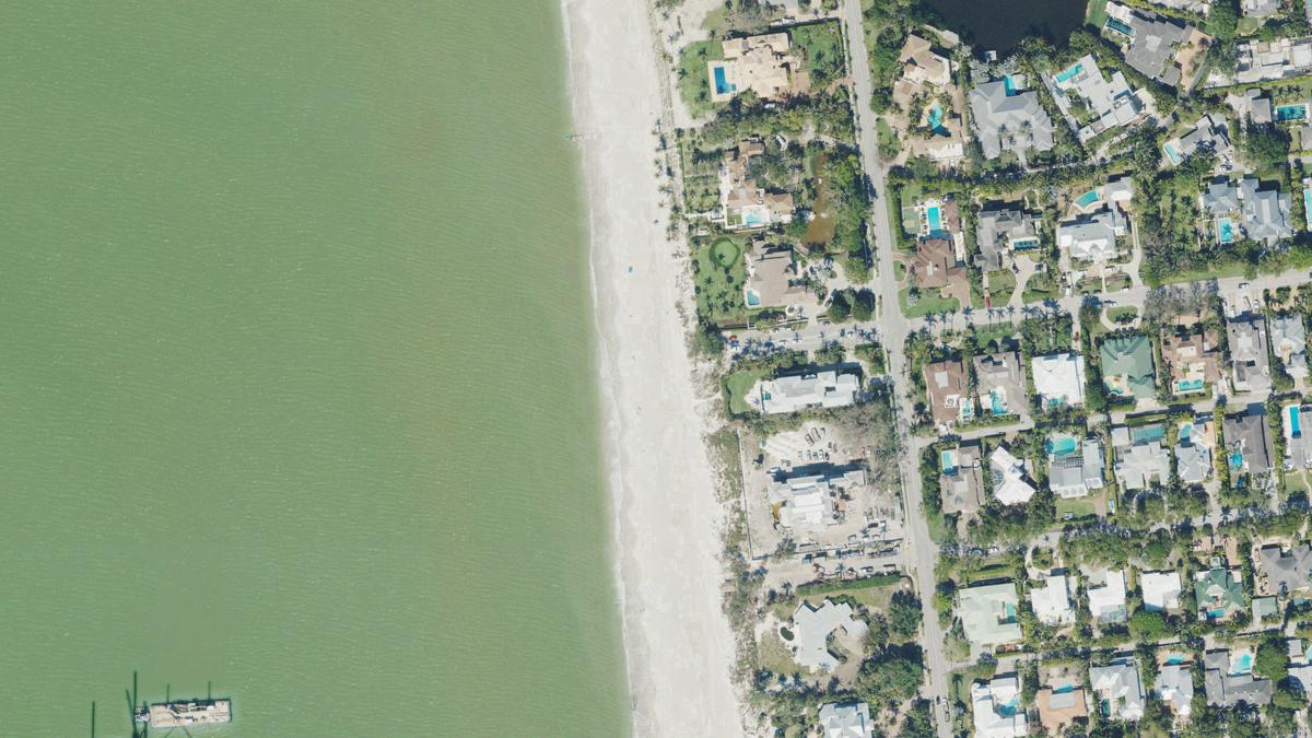 Aerial view of 4th Avenue North Beach in Naples, Florida, shoreline and surroundings, USDA NAIP imagery from May 2023