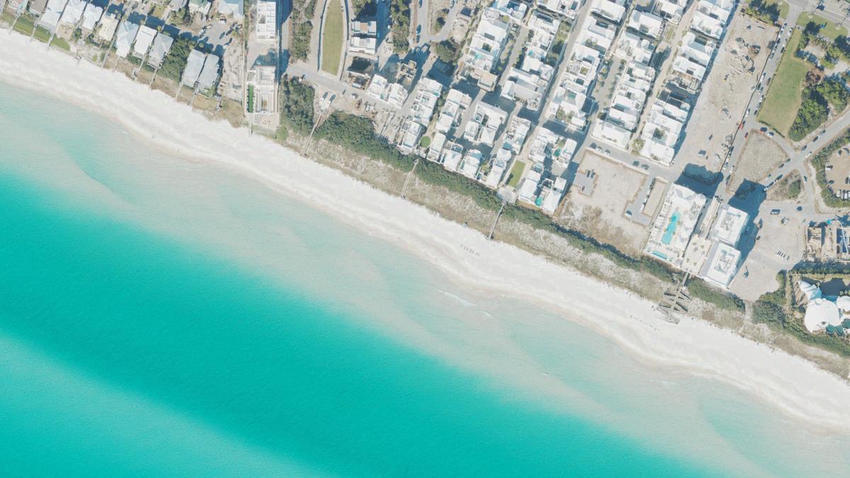 Aerial view of Alys Beach in Santa Rosa Beach, Florida, shoreline and surroundings, USDA NAIP imagery from May 2023