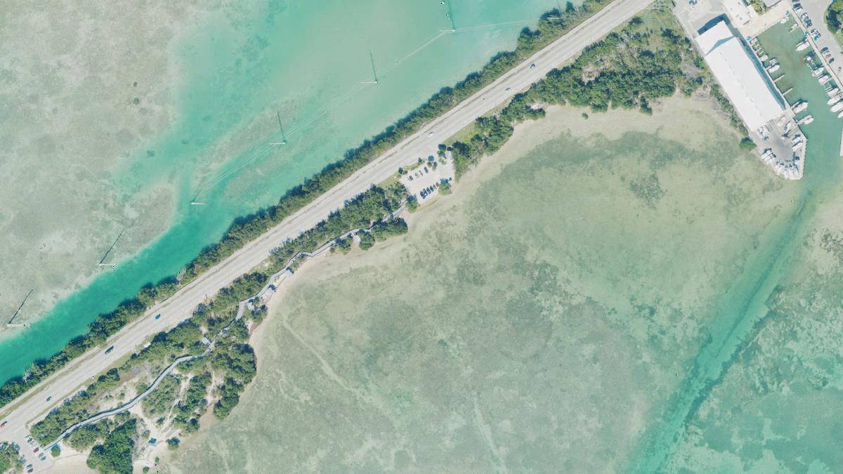 Aerial view of Anne's Beach in Islamorada, Florida, shoreline and surroundings, USDA NAIP imagery from May 2023