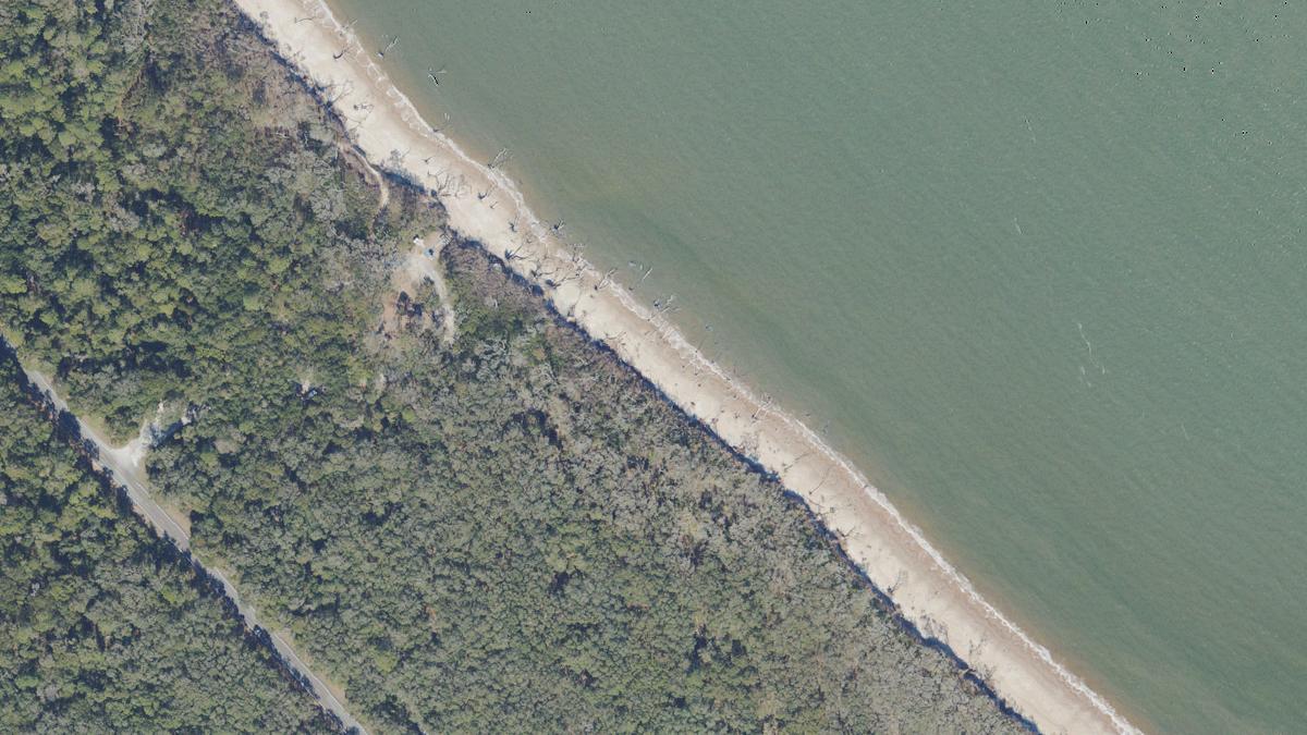 Aerial view of Bone Yard Beach in Amelia Island, Florida, shoreline and surroundings, USDA NAIP imagery from May 2023