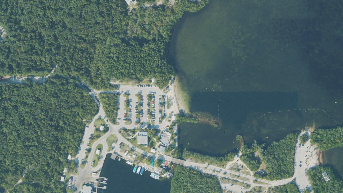 Aerial view of Cannon Beach in Key Largo, Florida, shoreline and surroundings, USDA NAIP imagery from May 2023