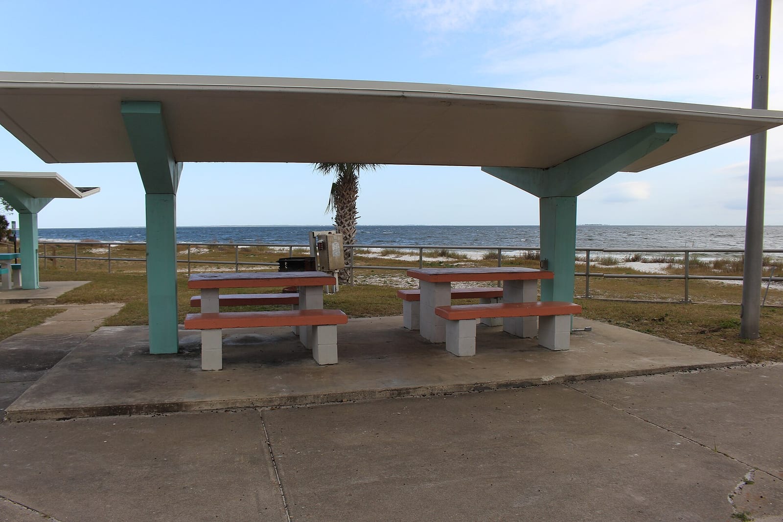 Carabelle Beach: picnic shelter with tables overlooking beach and ocean