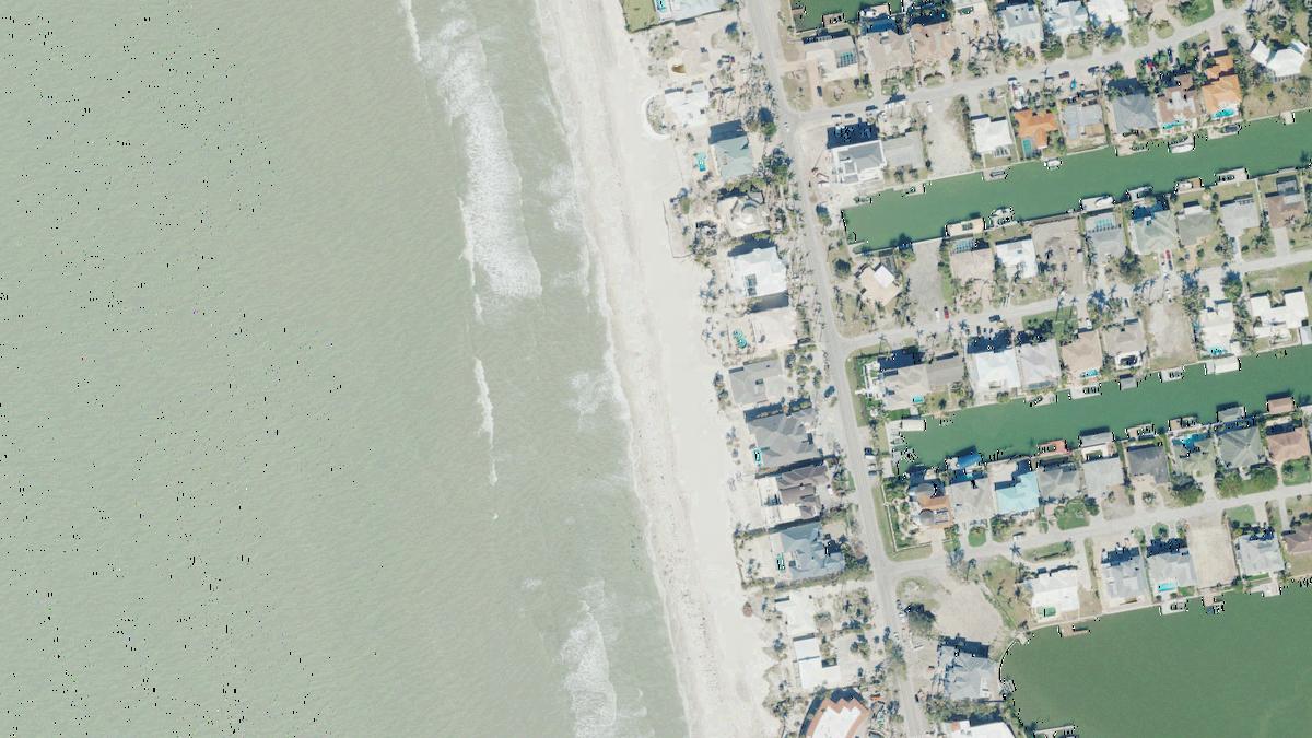 Aerial view of Channel Drive Beach in Naples, Florida, shoreline and surroundings, USDA NAIP imagery from May 2023