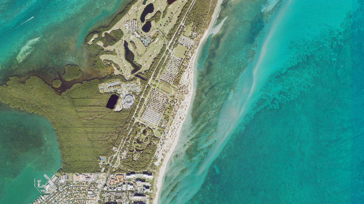 Aerial view of Crandon Beach in Key Biscayne, Florida, shoreline and surroundings, USDA NAIP imagery from May 2023