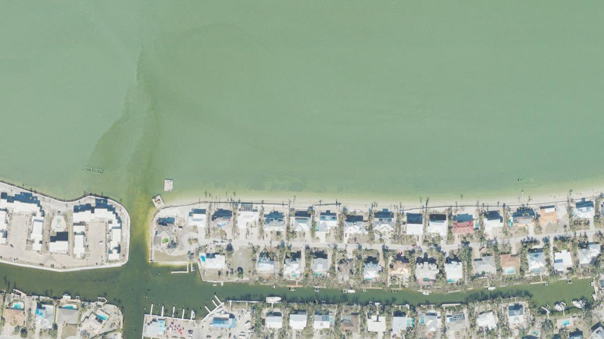 Aerial view of Dixie Beach in Sanibel, Florida, shoreline and surroundings, USDA NAIP imagery from May 2023