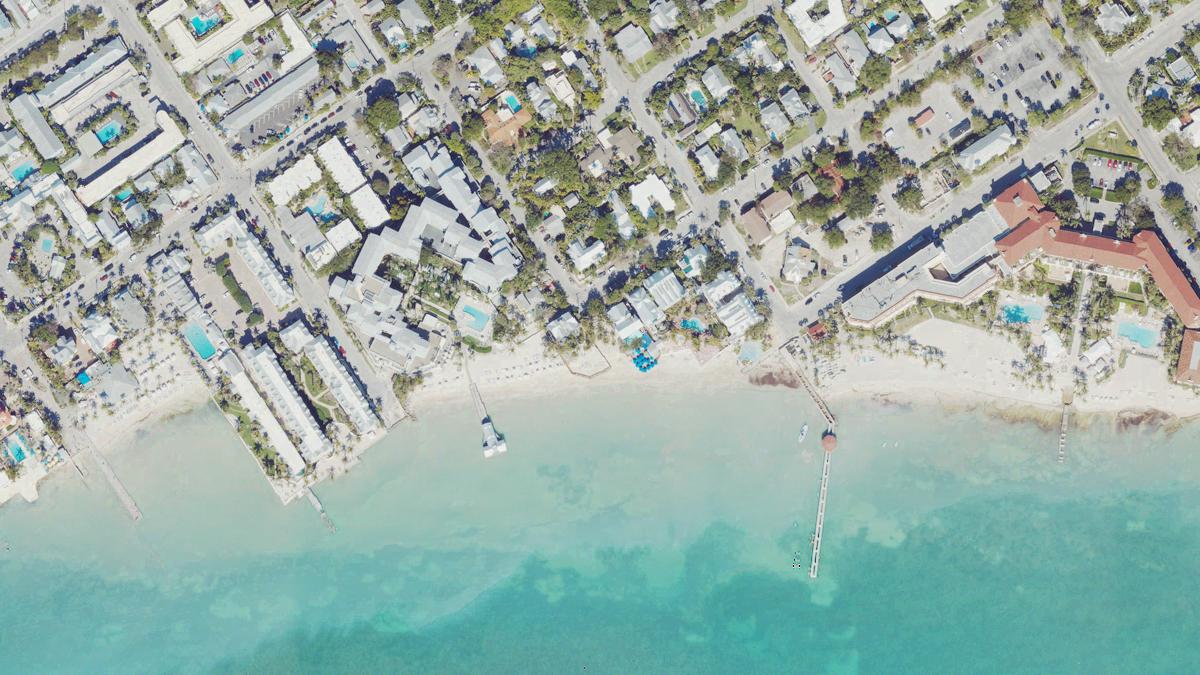 Aerial view of Dog Beach in Key West, Florida, shoreline and surroundings, USDA NAIP imagery from May 2023