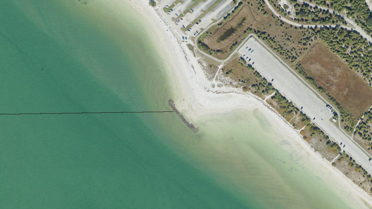 Aerial view of Dunedin Beach in Dunedin, Florida, shoreline and surroundings, USDA NAIP imagery from May 2023