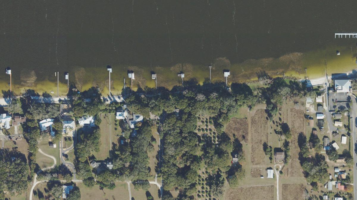 Aerial view of Eatons Beach in Florida, shoreline and surroundings, USDA NAIP imagery from May 2023
