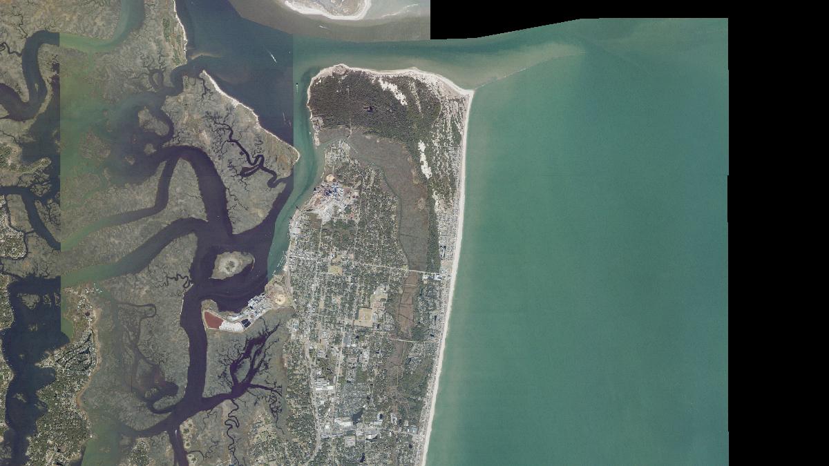 Aerial view of Fernandina Beach in Amelia Island, Florida, shoreline and surroundings, USDA NAIP imagery from May 2023