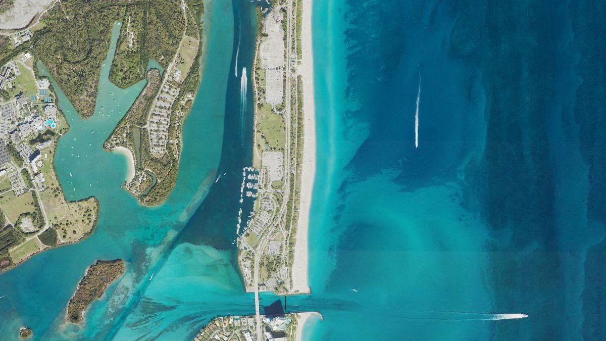Aerial view of Haulover Beach in Florida, shoreline and surroundings, USDA NAIP imagery from May 2023