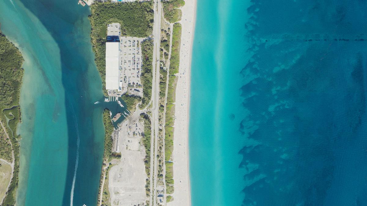Aerial view of Haulover Nude Beach in Florida, shoreline and surroundings, USDA NAIP imagery from May 2023