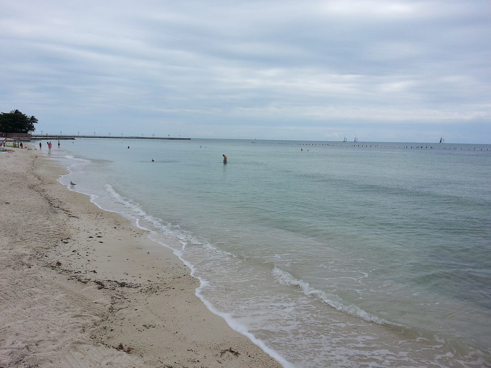 Higgs Beach: sandy beach with calm turquoise water and distant swimmers