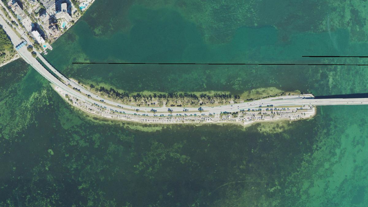 Aerial view of Hobie Island Beach in Miami, Florida, shoreline and surroundings, USDA NAIP imagery from May 2023