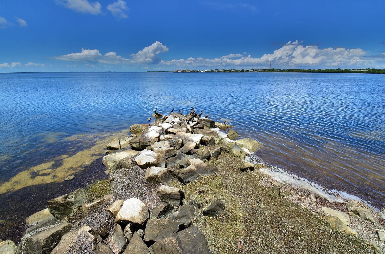 Howard Park Beach: rocky breakwater pier extending into calm blue tropical water