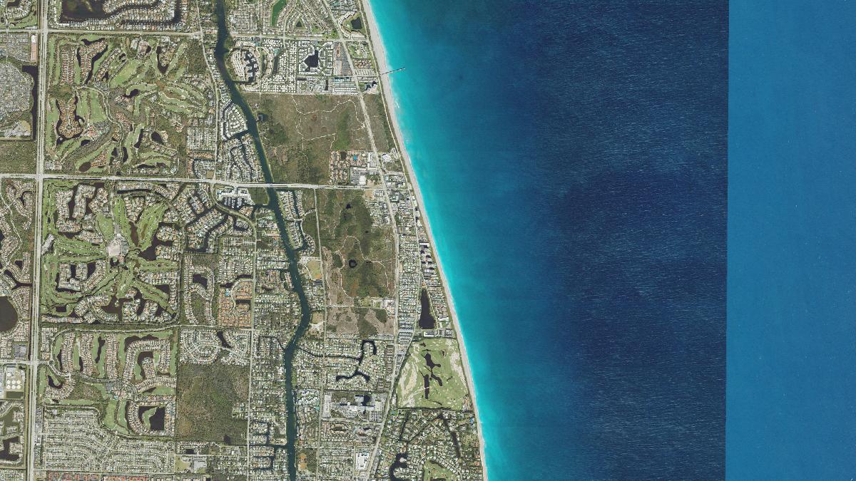 Aerial view of Juno Beach in Jupiter, Florida, shoreline and surroundings, USDA NAIP imagery from May 2023