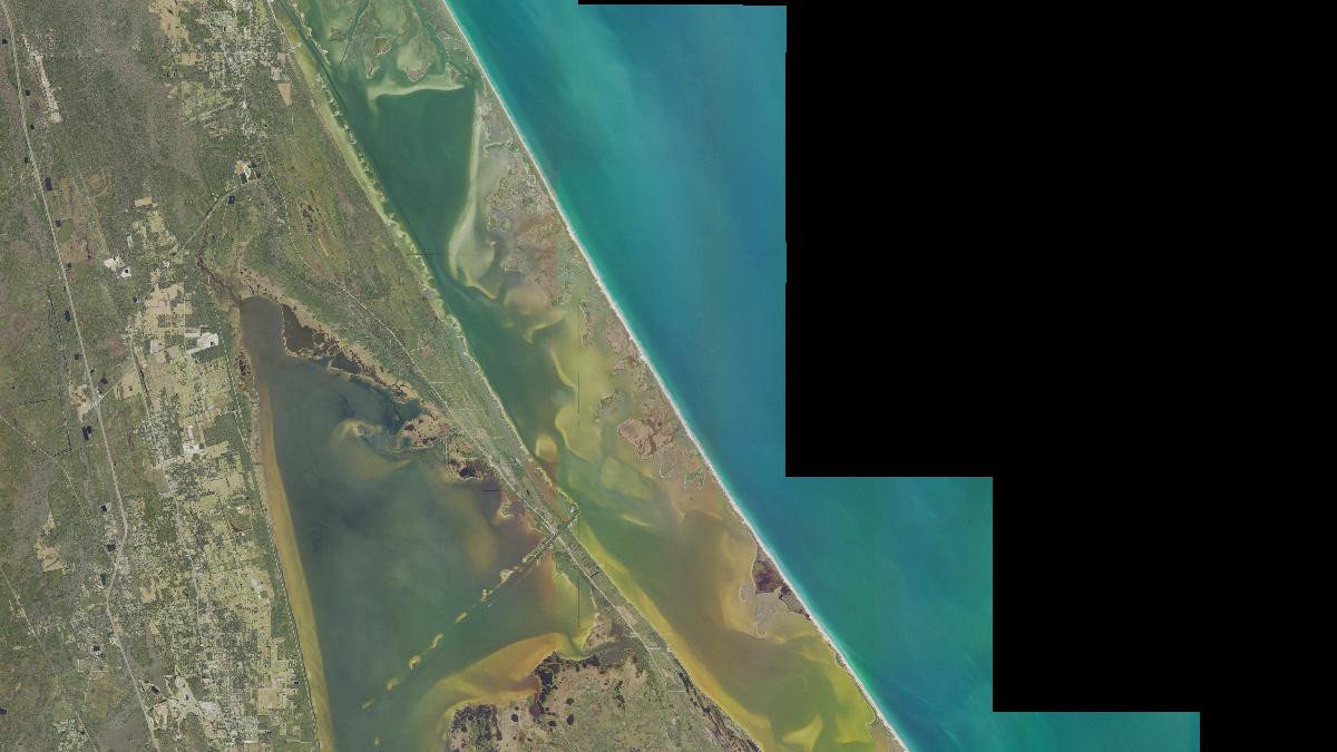 Aerial view of Klondike Beach in Florida, shoreline and surroundings, USDA NAIP imagery from May 2023