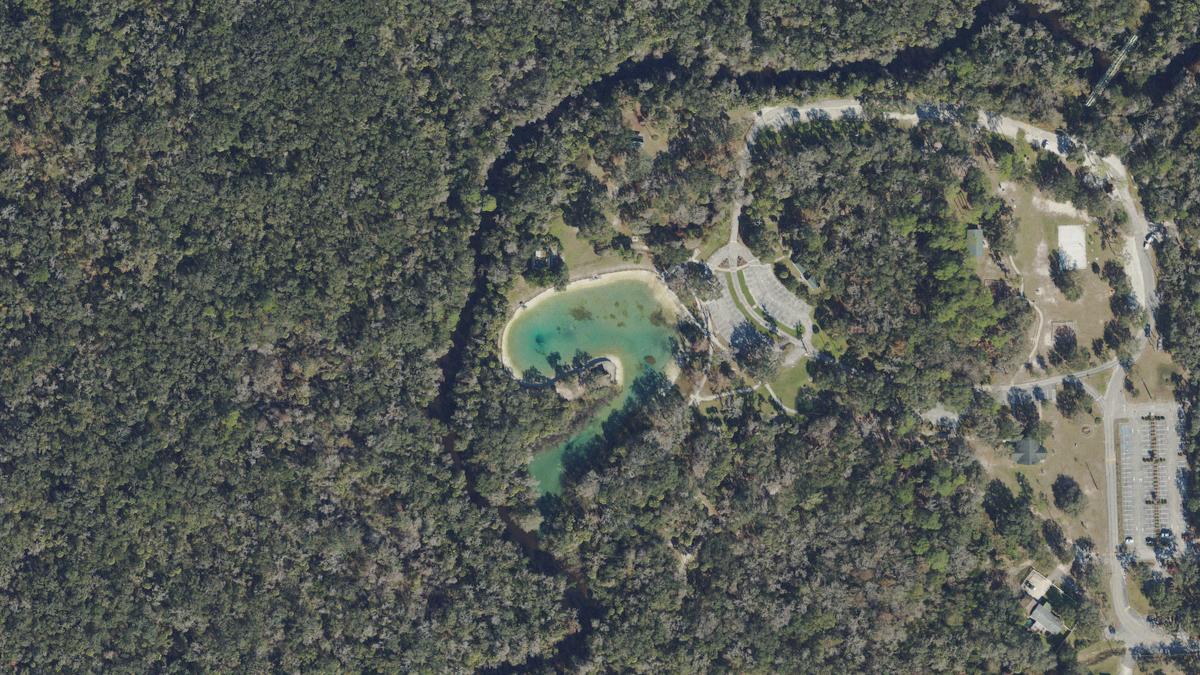 Aerial view of Lithia Springs in Florida, shoreline and surroundings, USDA NAIP imagery from May 2023