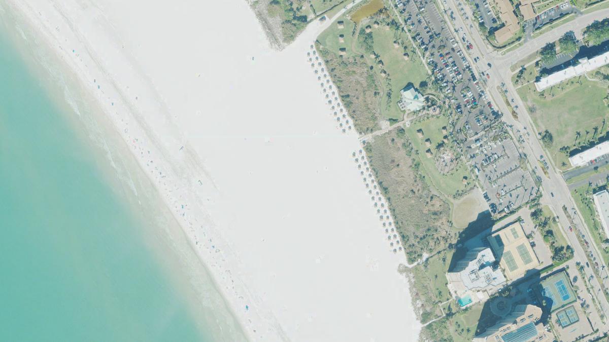 Aerial view of Marco Island Resident's Beach in Marco Island, Florida, shoreline and surroundings, USDA NAIP imagery from May 2023