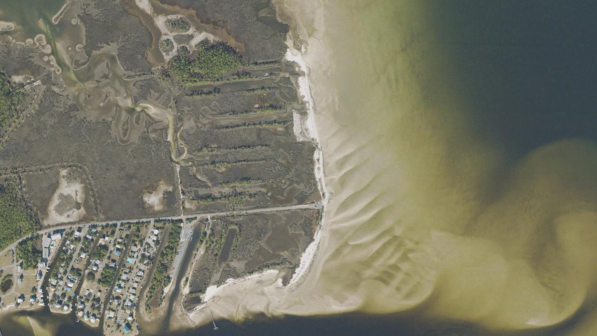 Aerial view of Mashes Sands Beach in Florida, shoreline and surroundings, USDA NAIP imagery from May 2023