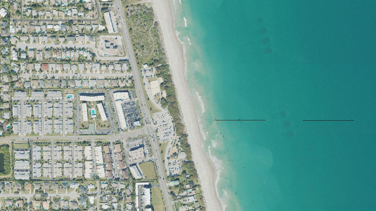 Aerial view of Paradise Beach in Melbourne, Florida, shoreline and surroundings, USDA NAIP imagery from May 2023