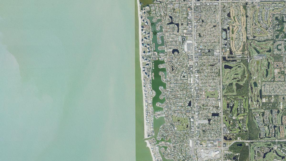 Aerial view of Park Shore Beach in Naples, Florida, shoreline and surroundings, USDA NAIP imagery from May 2023