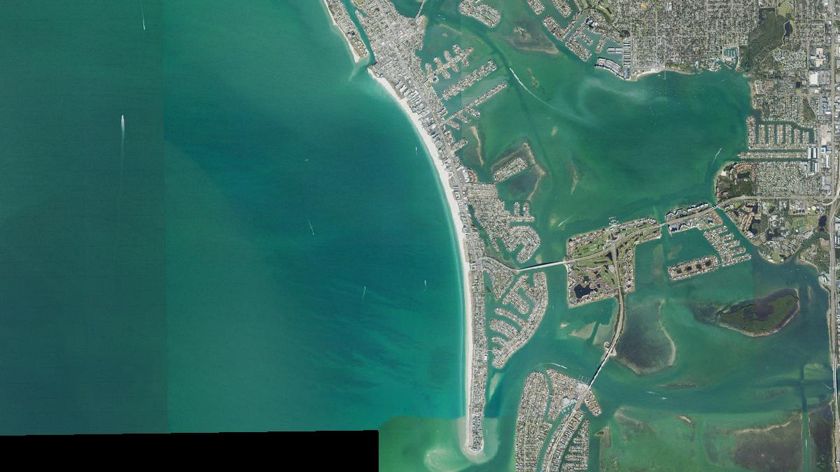 Aerial view of Pass-a-Grille Beach in St. Pete Beach, Florida, shoreline and surroundings, USDA NAIP imagery from May 2023