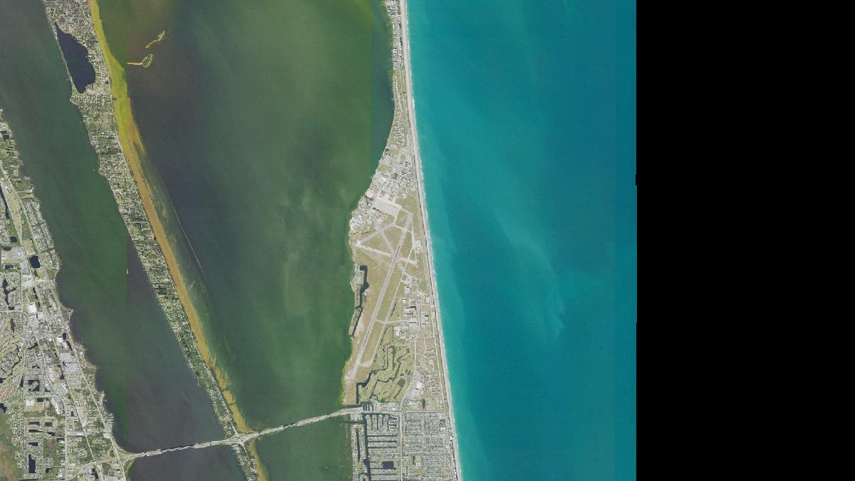 Aerial view of Patrick AFB Beach in Cocoa Beach, Florida, shoreline and surroundings, USDA NAIP imagery from May 2023