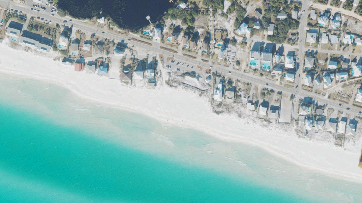 Aerial view of Public Beach in Santa Rosa Beach, Florida, shoreline and surroundings, USDA NAIP imagery from May 2023