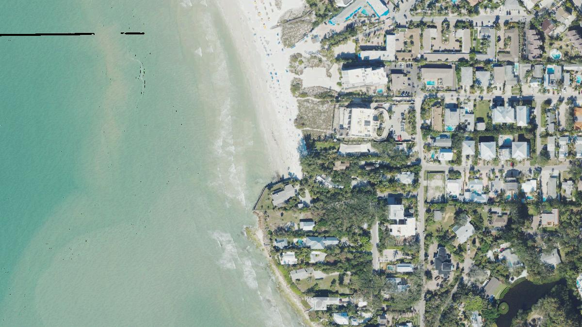 Aerial view of Siesta Key Beach in Siesta Key, Florida, shoreline and surroundings, USDA NAIP imagery from May 2023