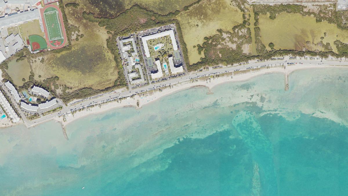 Aerial view of Smathers Beach in Key West, Florida, shoreline and surroundings, USDA NAIP imagery from May 2023
