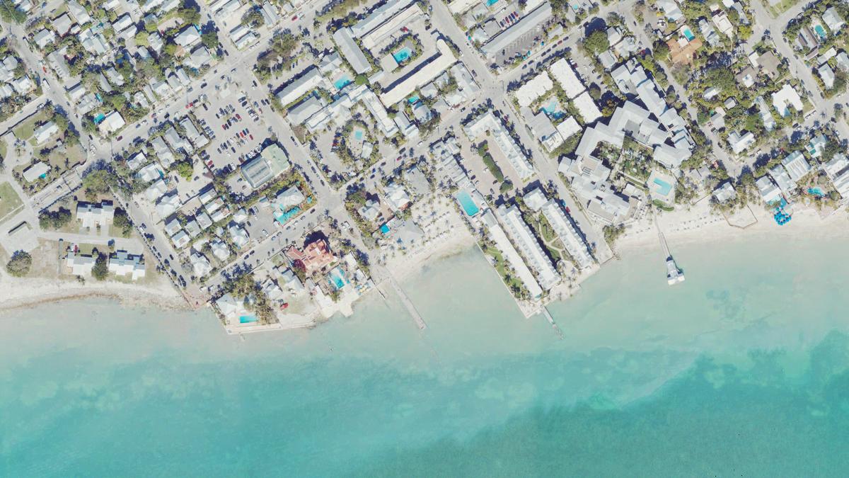 Aerial view of South Beach in Key West, Florida, shoreline and surroundings, USDA NAIP imagery from May 2023