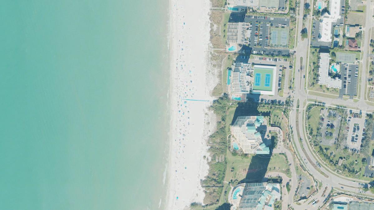 Aerial view of South Marco Beach in Marco Island, Florida, shoreline and surroundings, USDA NAIP imagery from May 2023
