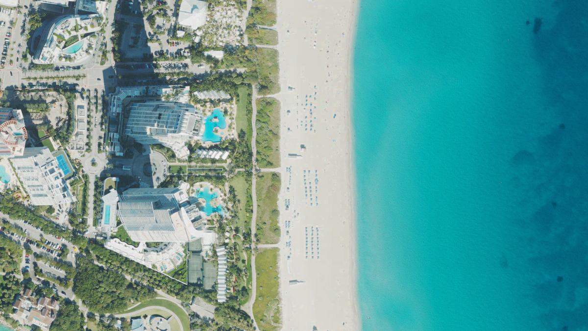 Aerial view of South Pointe Beach in Miami Beach, Florida, shoreline and surroundings, USDA NAIP imagery from May 2023