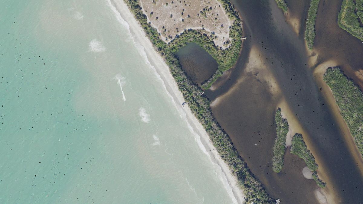 Aerial view of South Venice Beach in Venice, Florida, shoreline and surroundings, USDA NAIP imagery from May 2023