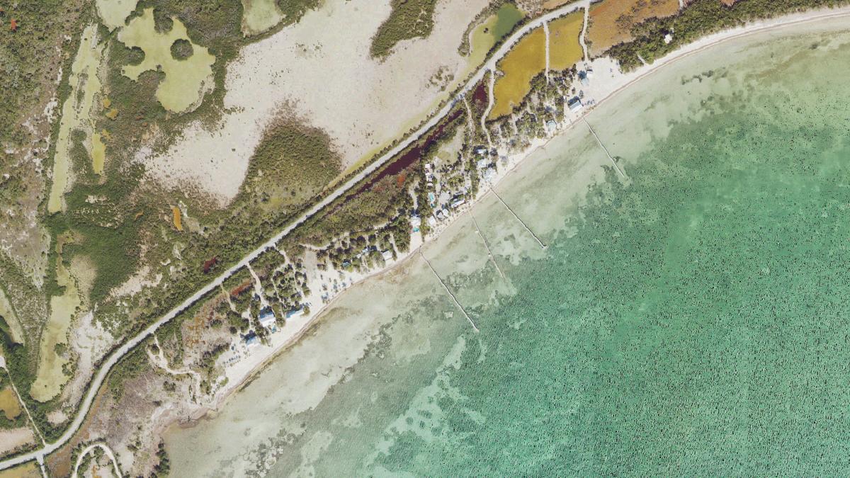 Aerial view of Sugarloaf Beach in Florida, shoreline and surroundings, USDA NAIP imagery from May 2023