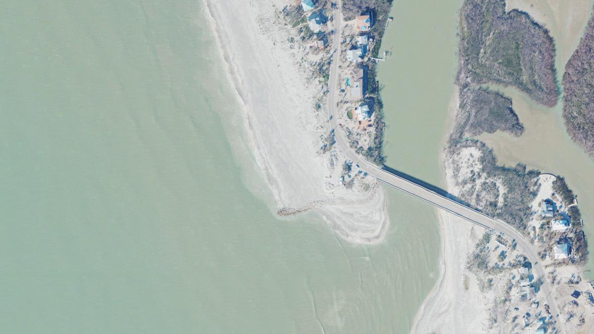 Aerial view of Turner Beach in Sanibel, Florida, shoreline and surroundings, USDA NAIP imagery from May 2023