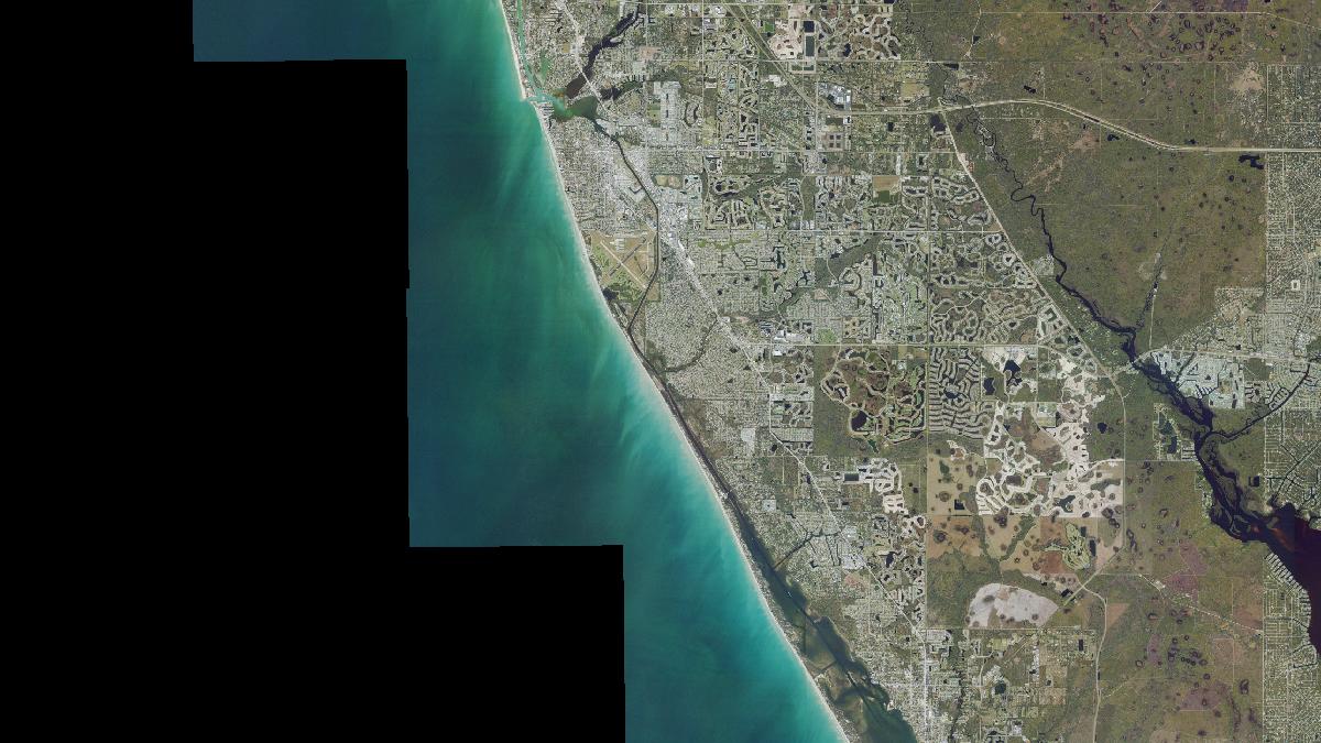 Aerial view of Venice Beach in Venice, Florida, shoreline and surroundings, USDA NAIP imagery from May 2023