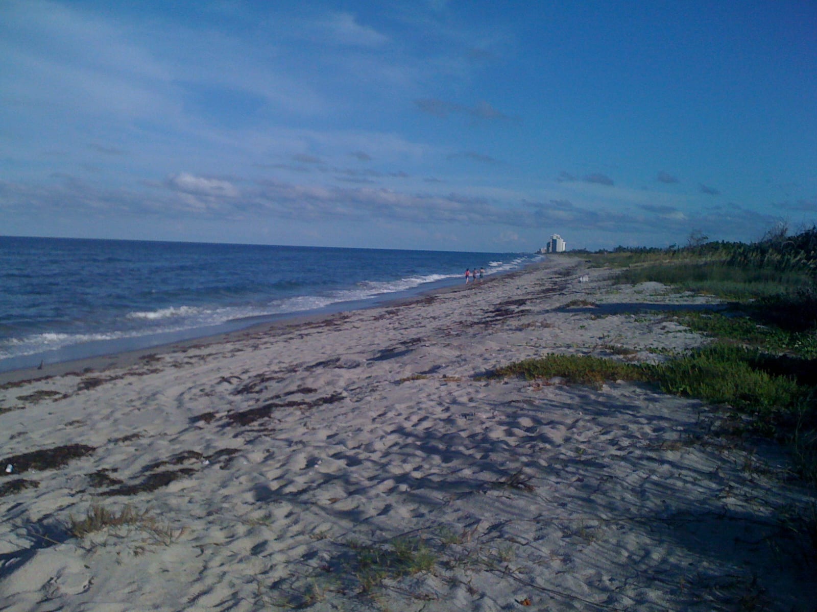 Walton Rocks Beach: sandy beach with dunes, grass, ocean waves, and distant buildings