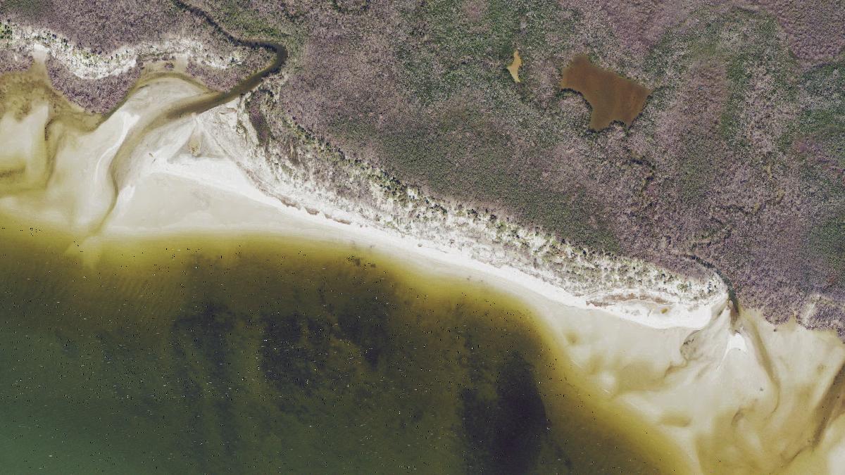 Aerial view of West Bunche Beach in Fort Myers Beach, Florida, shoreline and surroundings, USDA NAIP imagery from May 2023