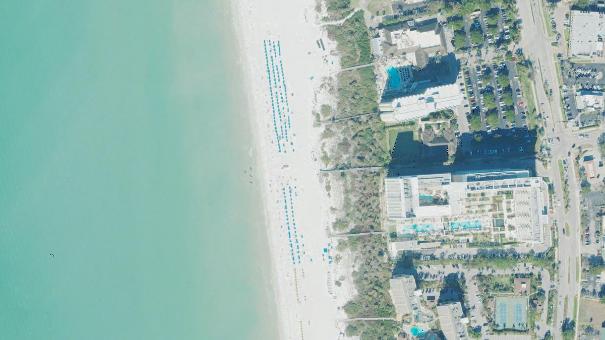 Aerial view of Winterberry Beach in Marco Island, Florida, shoreline and surroundings, USDA NAIP imagery from May 2023